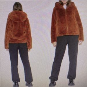 Rachel Zoe, hooded zip up faux fur Teddy jacket, size large new with tags